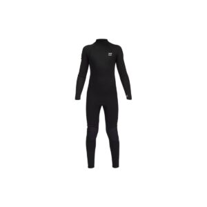 Traje de surf completo Billabong negro de manga larga para hombre, vista frontal sobre fondo blanco