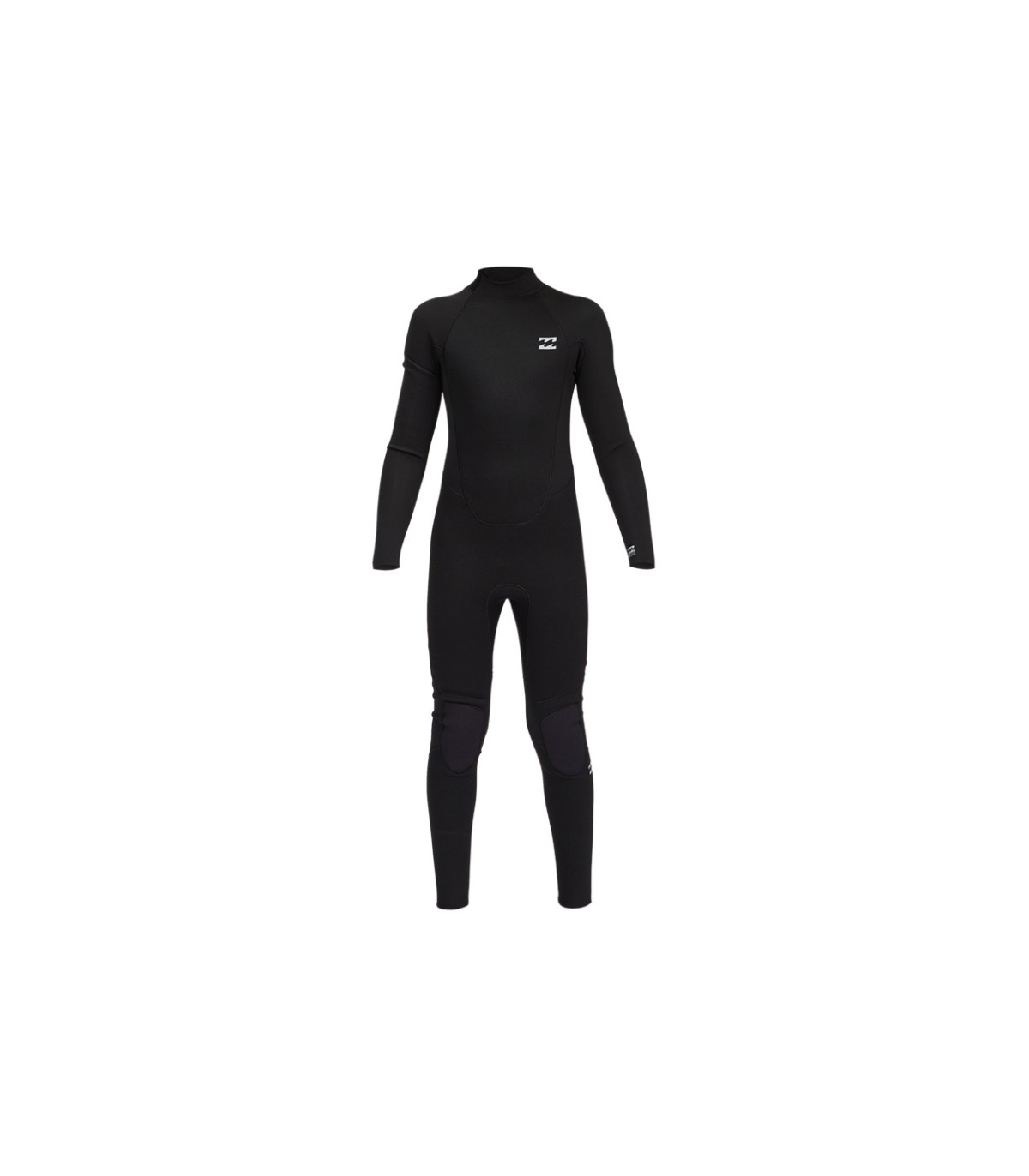 Traje de surf completo Billabong negro de manga larga para hombre, vista frontal sobre fondo blanco